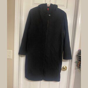 Ann Klein - Size 8 - Women's long black hooded wool coat or overcoat